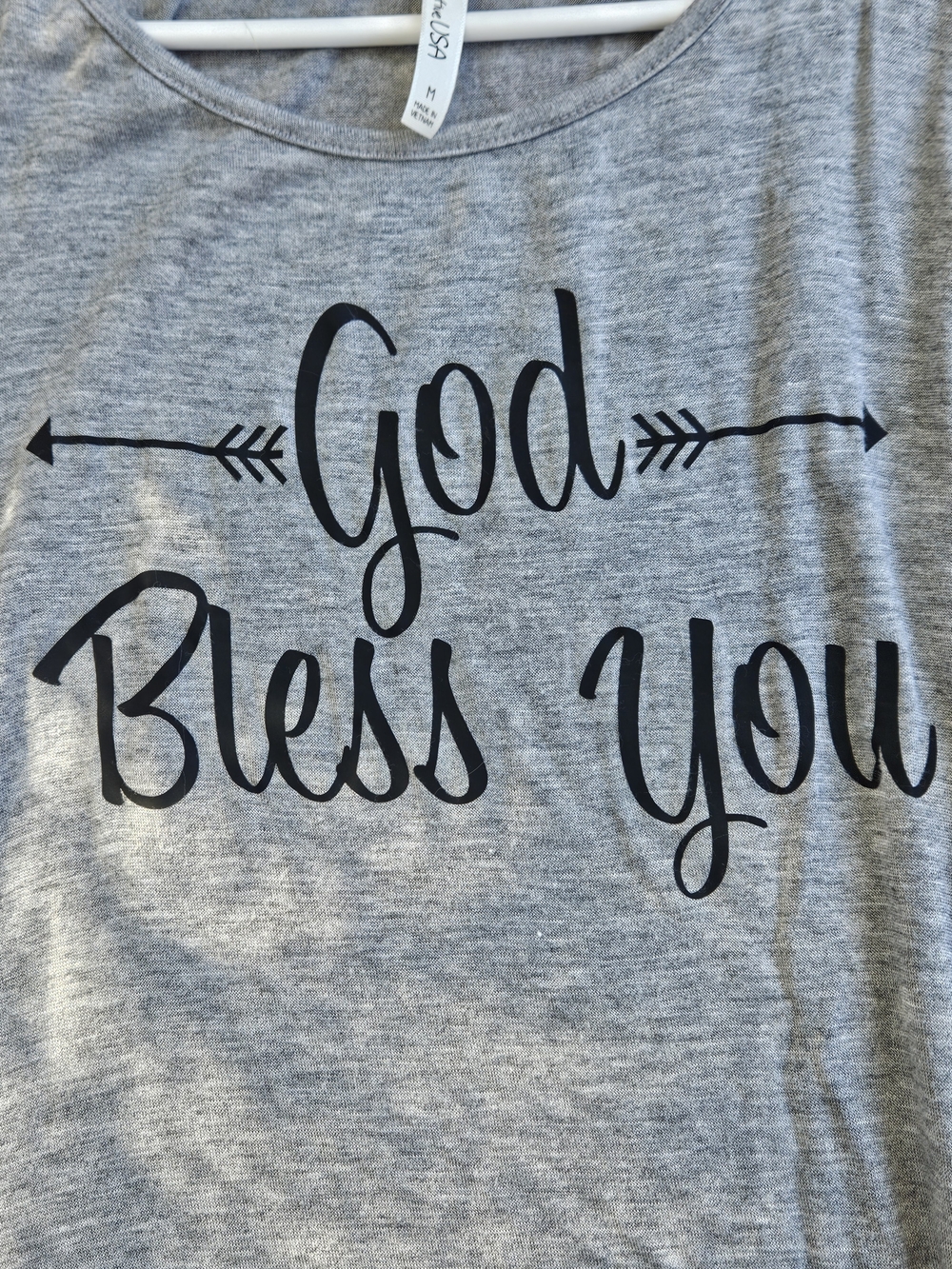 Cold-Shoulder Grey 'God Bless You' Women's Top Size Medium - Picture 3 of 3